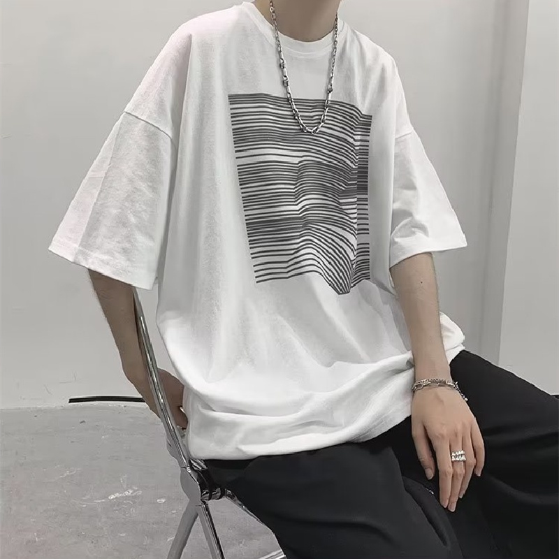 Áo Thun Dáng Rộng In Họa Tiết Kẻ Sọc Thời Trang Mùa Hè Hàn Quốc Cho Nam Và Nữ size M-8XL