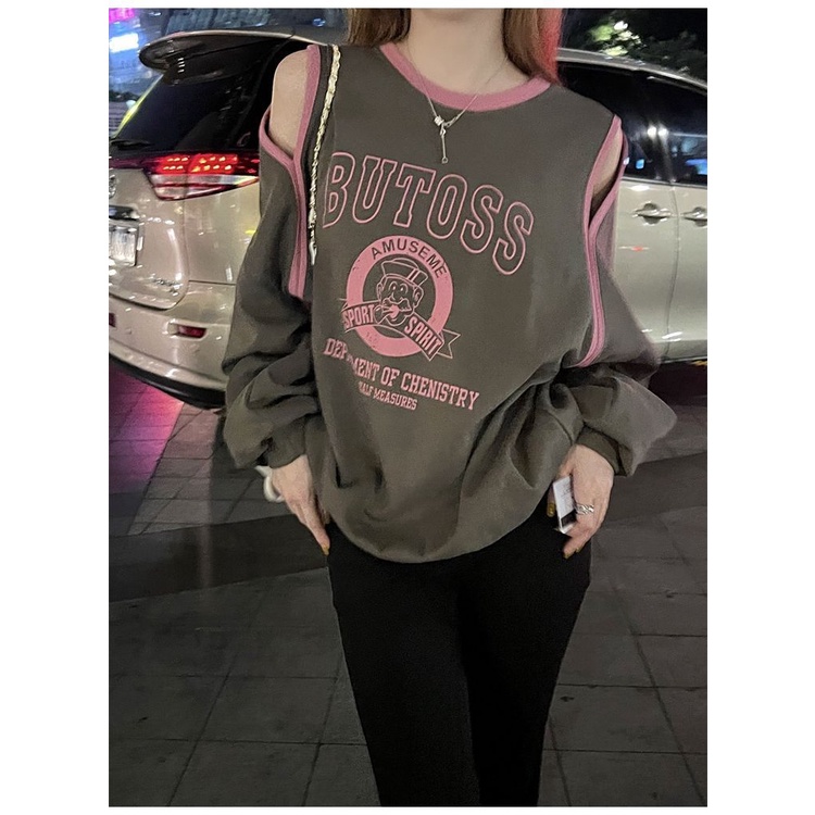 Áo sweater Trễ Vai in Chữ Phong Cách Hàn Quốc Thời Trang Mùa Thu Mới Cho Nữ