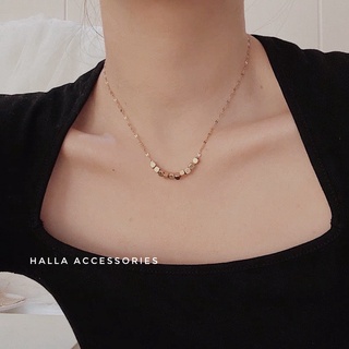Dây chuyền Vòng cổ Chocker TITAN màu Rose Gold Smile Square (Không Đen Gỉ) Miệng cười HALLA DC135 DC137