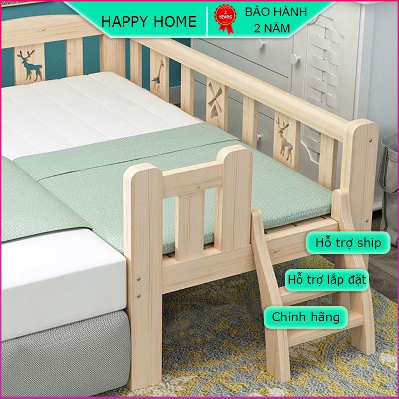 Giường Ngủ Trẻ Em Chất Liệu Gỗ Thông Kích Thước 200*100*70Cm (D*R*C) Quây 3 Mặt, Có Thể Ghép Cạnh Giường Người Lớn