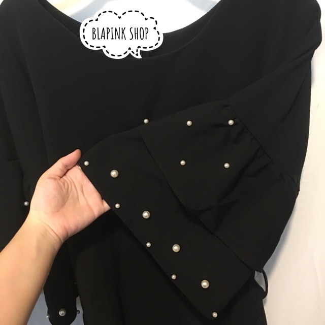 Đầm suông Blapink váy suông nữ tiểu thư tay bèo đính hột