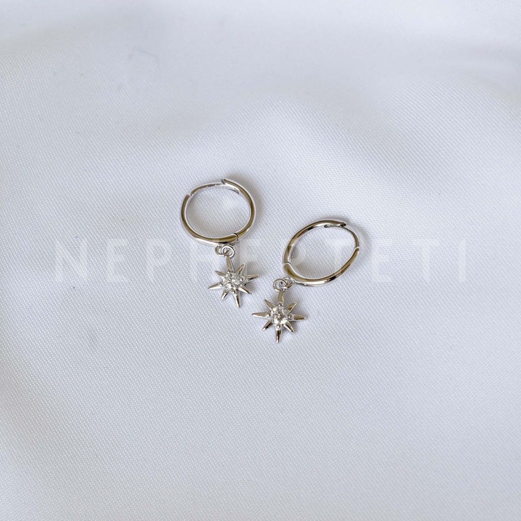 Khuyên tai bạc 925 - Khoen tròn charm ngôi sao  - Nepherteti