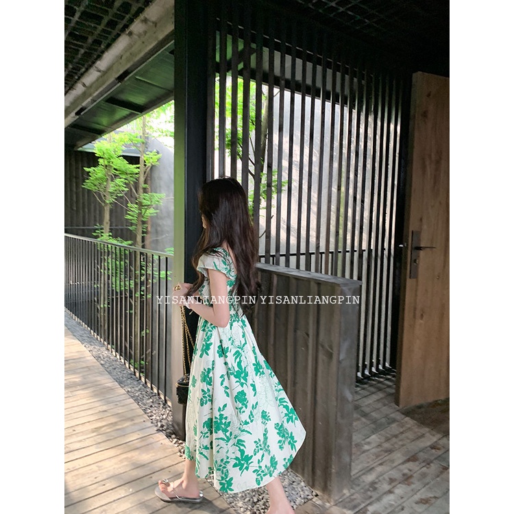 Đầm Chữ A Tay Cánh Tiên Họa Tiết Hoa Thời Trang Hàn Quốc Cổ Điển Dành Cho Nữ