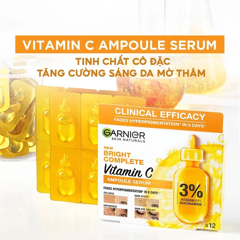 Tinh Chất Cô Đặc Tăng Cường Sáng Da Mờ Thâm Garnier New Bright Complete Vitamin C Ampoule Serum 12 x 1.5ml