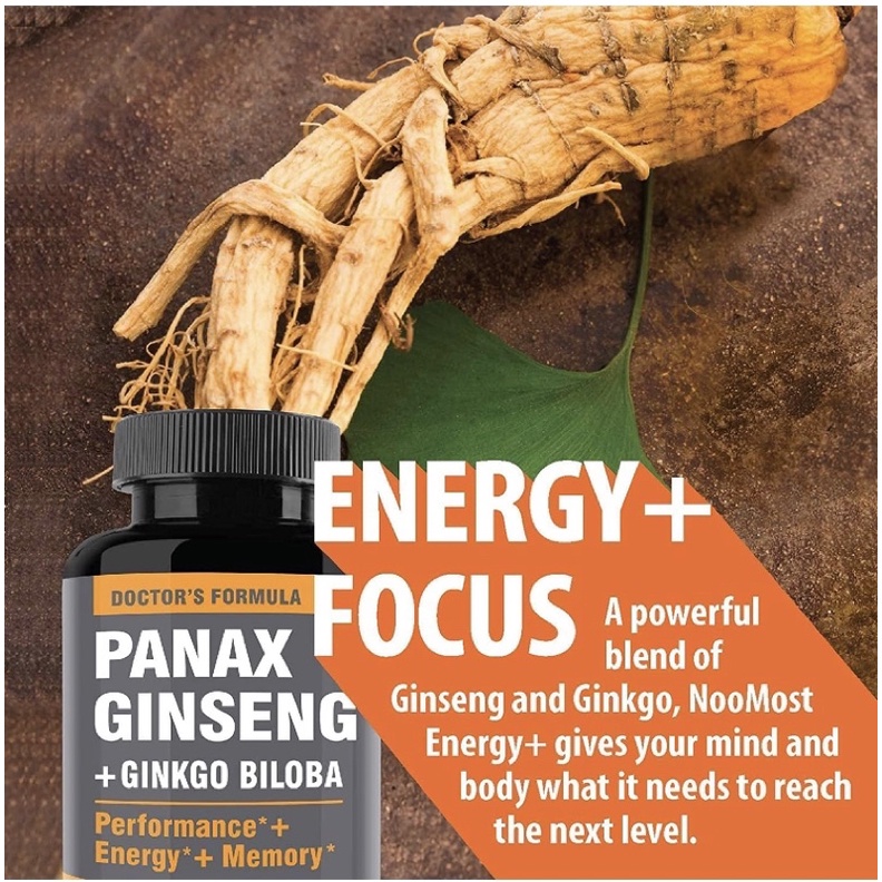 Viên uống sâm thuần chay hỗ trợ sức khoẻ năng miễn dịch Panax Ginseng + Ginkgo Biloba Noomost 120 viên USA