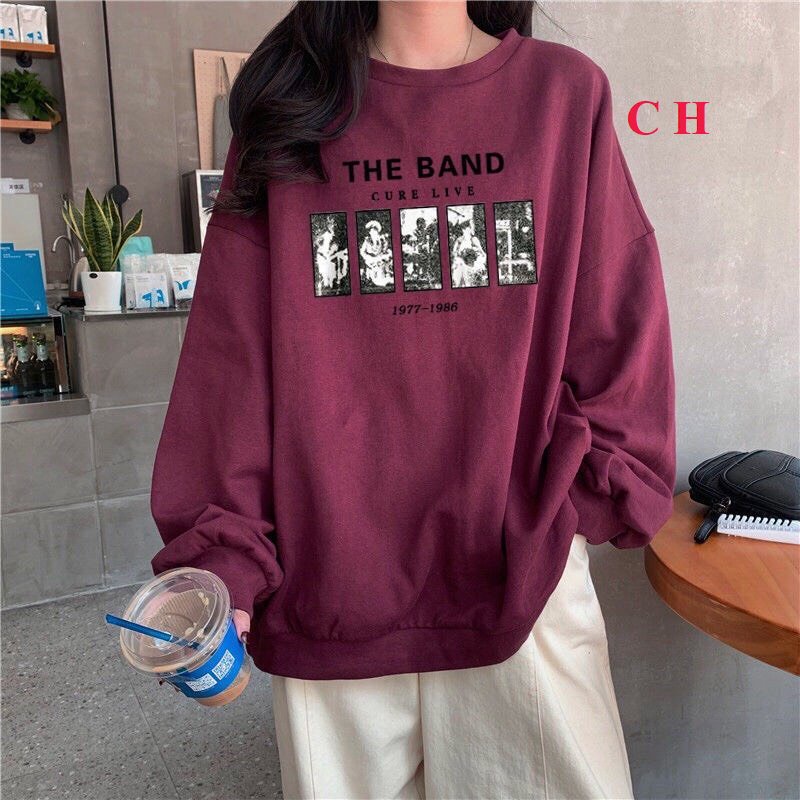 Áo Nỉ The Band Đỏ PEONYB Nữ [FREESHIP] 🌸 Sweater form rộng tay bồng, hoodie cổ tròn vintage cá tính Ulzzang 🌸 | BigBuy360 - bigbuy360.vn