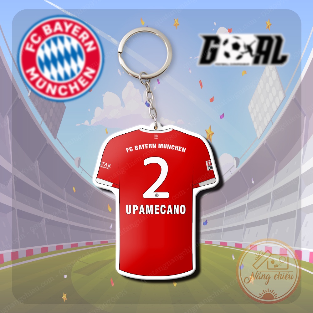Móc Khóa Dày In Sắc Nét 2 Mặt, Áo Đấu CLB Bayern Munich với các thủ Muller, Neuer, Daives, Mane, Sane