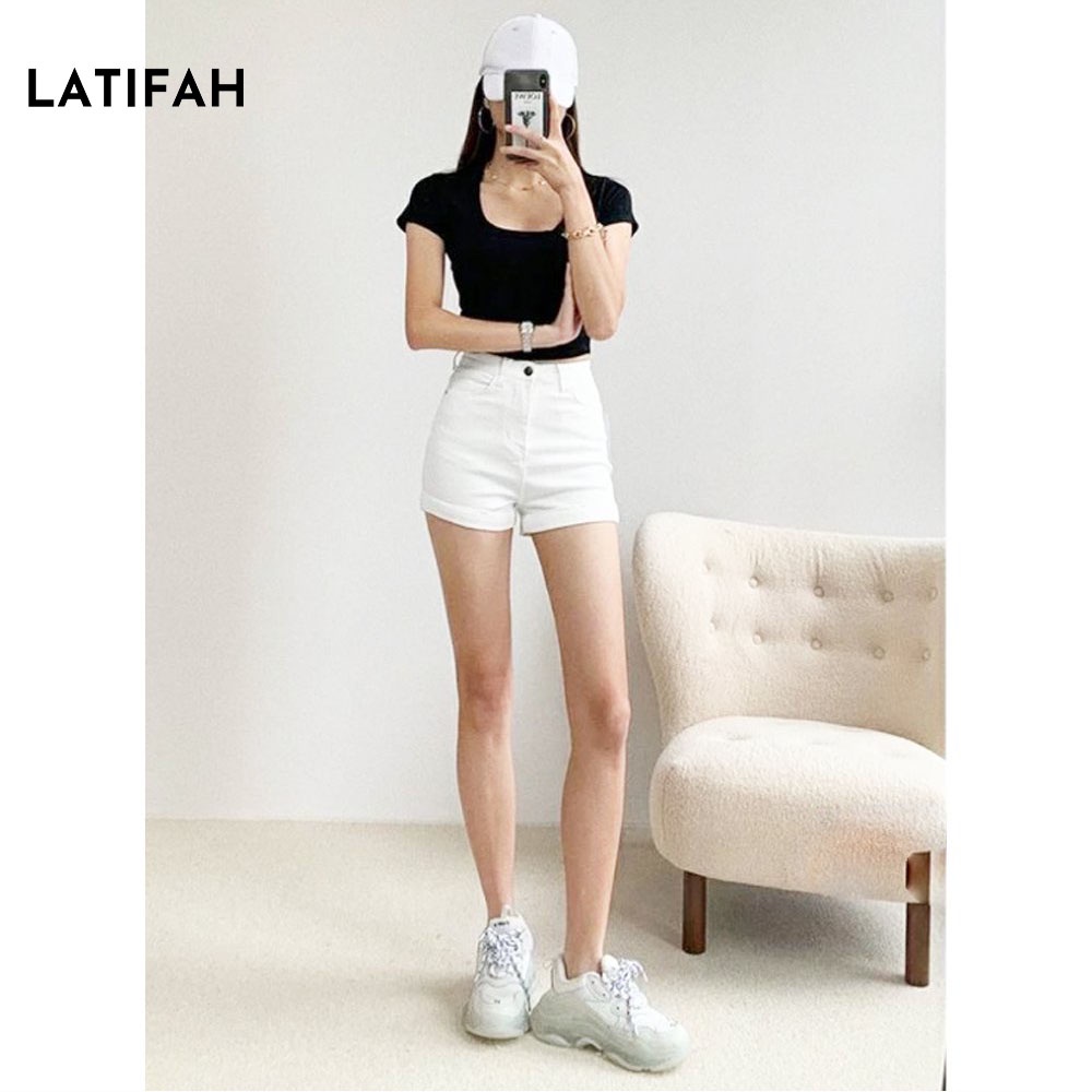 Quần short jeans nữ co giãn LATIFAH lật lai QS008 phong cách hàn quốc đơn giãn dễ phối đồ