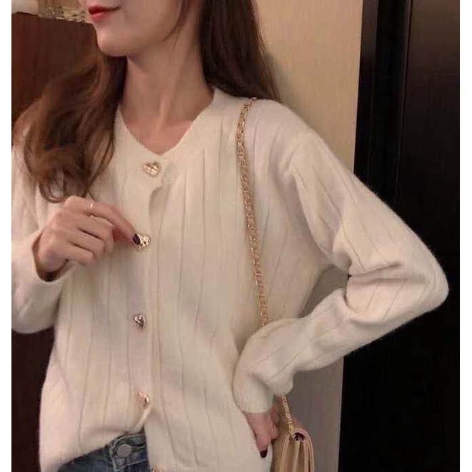 Áo Khoác Cardigan Dệt Kim Tay Dài Dáng Rộng Phong Cách Hàn Quốc