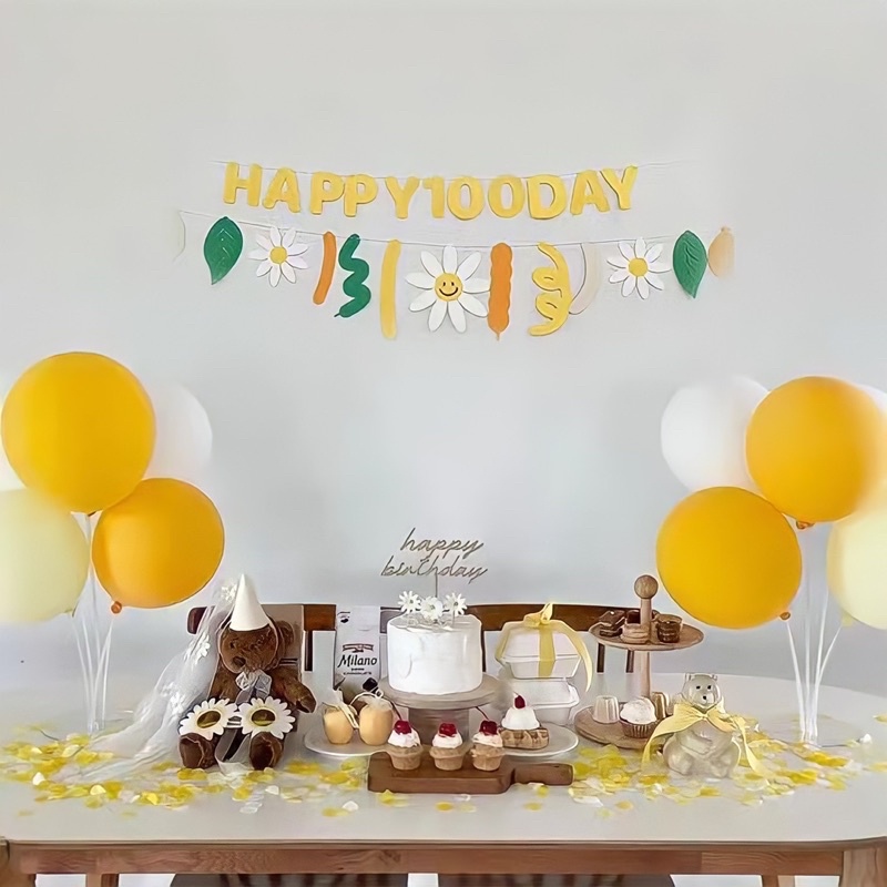 Bộ Dây Cờ Happy Birthday Happy 100 Day Chất Liệu Nỉ Trang Trí Sinh Nhật Phong Cách Hàn Quốc - Yori Party