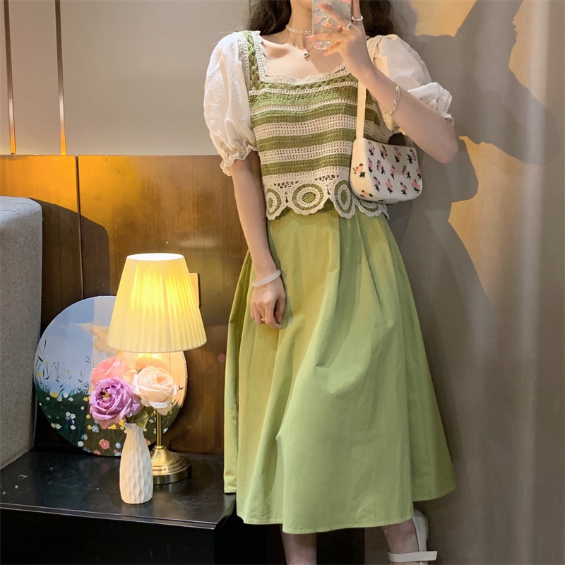 Áo sơ mi ZHELIHANGFEI ren lỗ cổ vuông ngắn tay thời trang sành điệu cho nữ