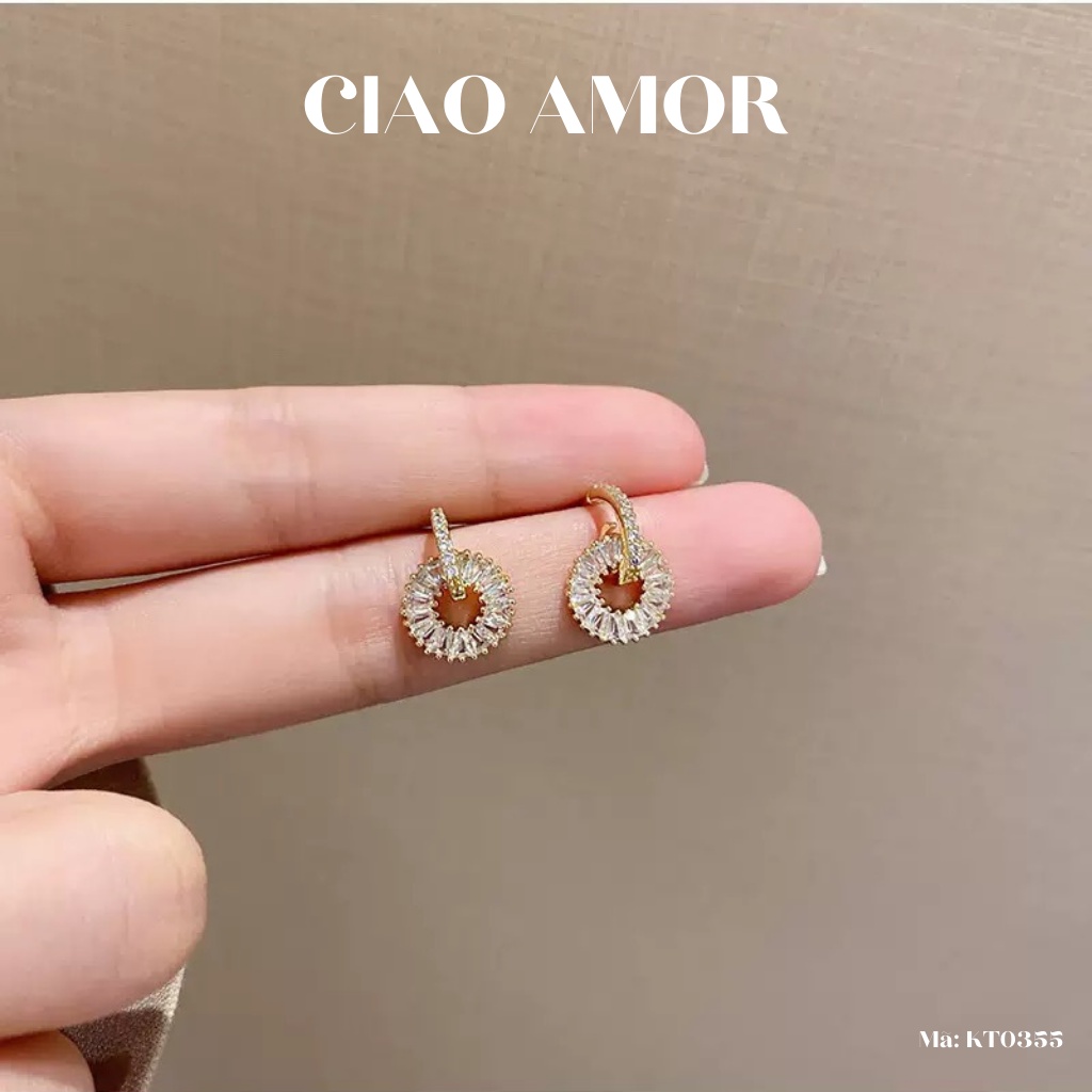 KT0355-Khuyên tai nữ, Bông tai nhỏ bạc 925 đính đá Double wheel Trang sức Ciao Amor