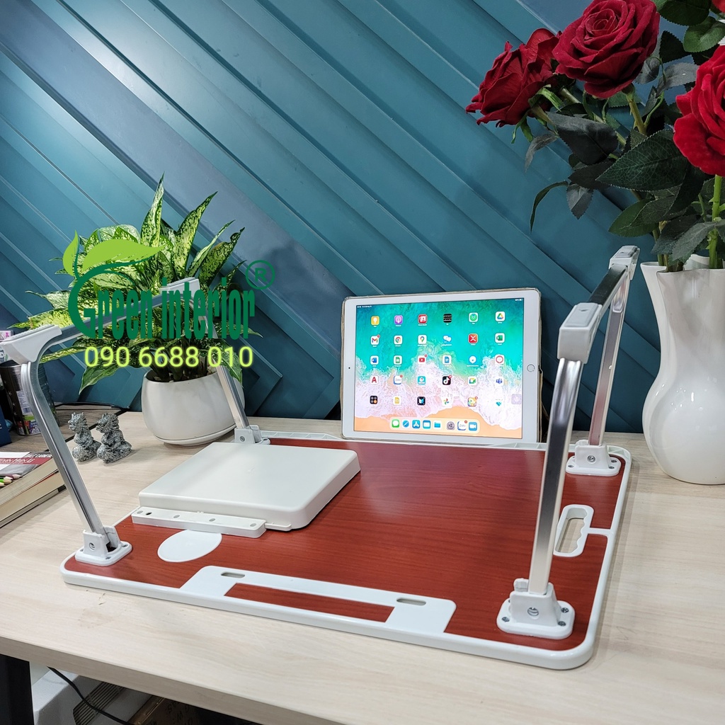 Bàn học gấp gọn, bàn làm việc gấp gọn thông minh GreenFurni có khe cắm ipad, ngăn kéo màu hồng XKZS-001H