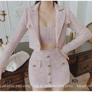 Set dạ 3 chi tiết sang chảnh( kèm ảnh thật 100%)