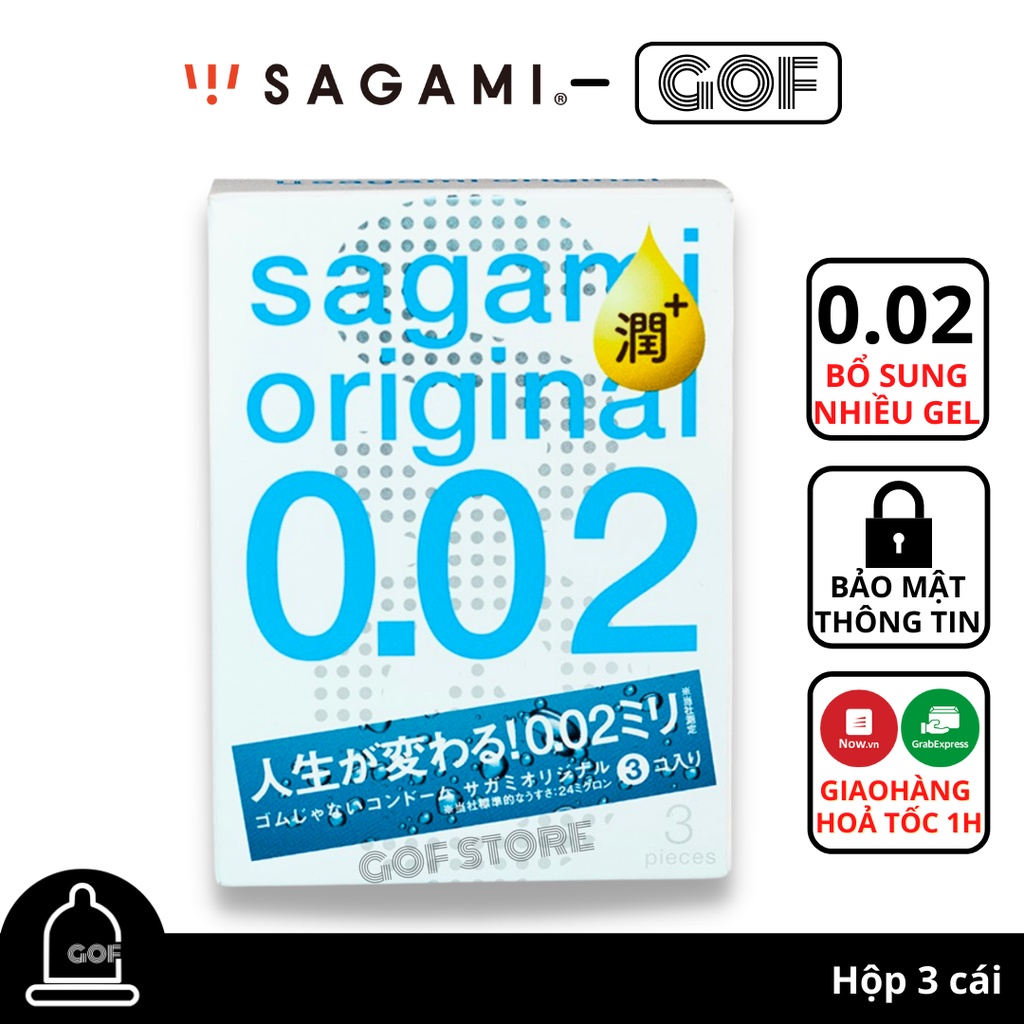 Bao cao su mỏng Sagami Original 0.02 size lớn nhiều gel bôi trơn Nhật Bản Hộp 2 Cái – GoF Store