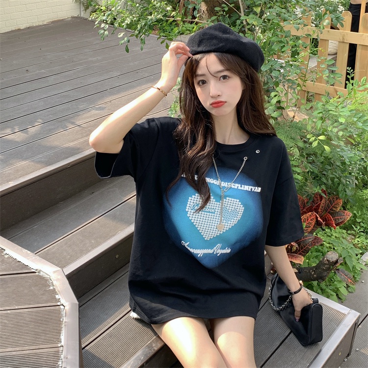 Mới Áo Thun Nữ Ngắn Tay In Hình Trái Tim