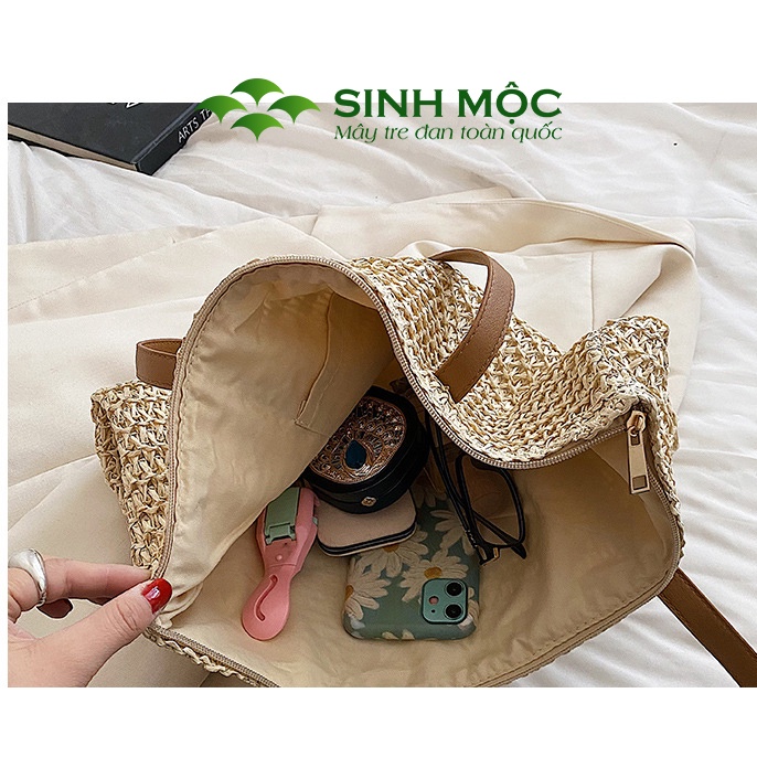 Túi xách nữ, túi cói vintage, túi đi biển Sinh Mộc - M3010
