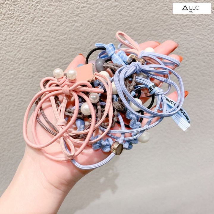 Set buộc tóc thời trang, chun buộc tóc tết hoa. hộp 25 cái