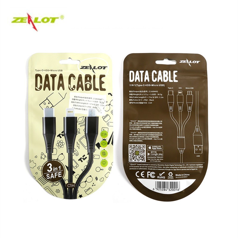 Dây cáp sạc nhanh USB loại C 3 trong 1 cho Apple Android Type-C