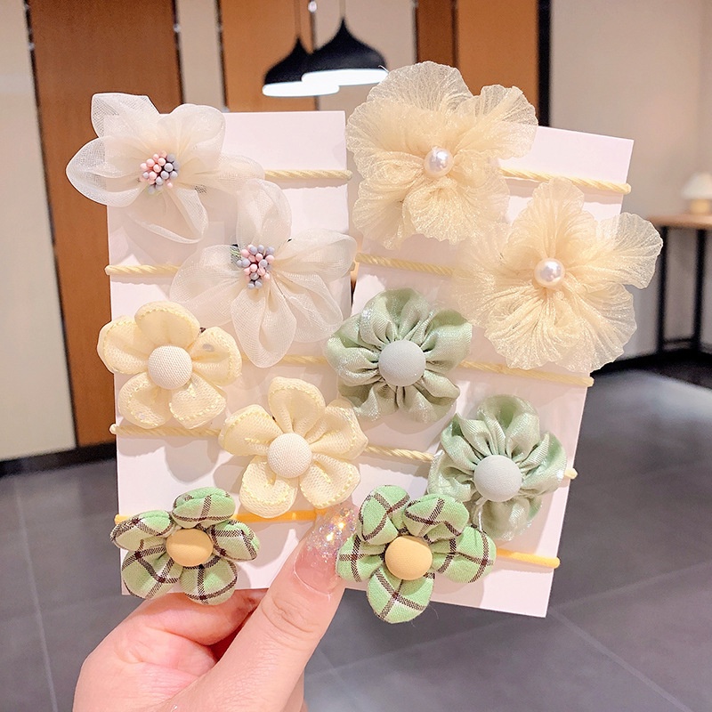 Set 10 Dây Cột Tóc Co Giãn Đính Hoa Dễ Thương Cho Bé Gái