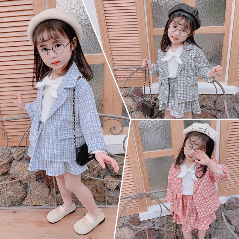 (Hàng mới về) Set váy vest 3 chi tiết đi học cho bé gái 6-16kg - Shubishop.vn