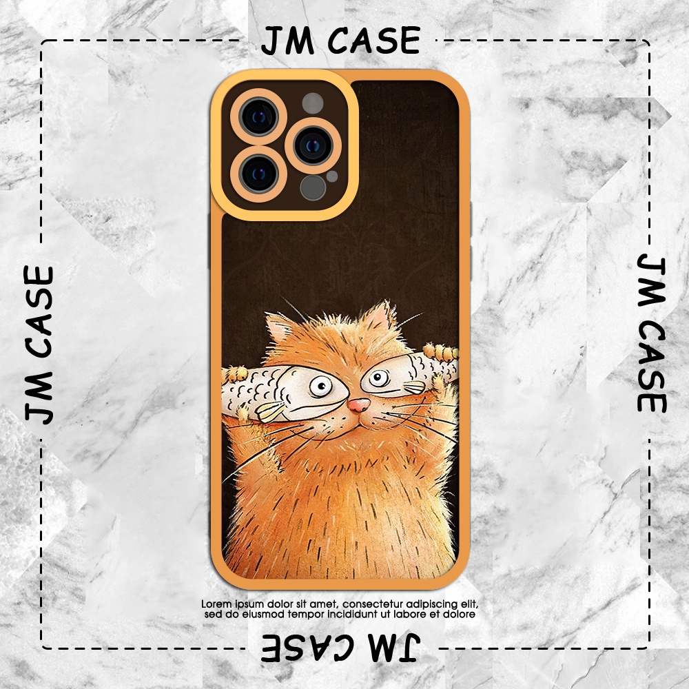 Ốp lưng iphone cạnh vuông JM CASE Mèo tay cầm cá phong cách đẹp 6plus/6s/6splus/7/7plus/8/8plus/x/xs/11/12/pro/max/plus/