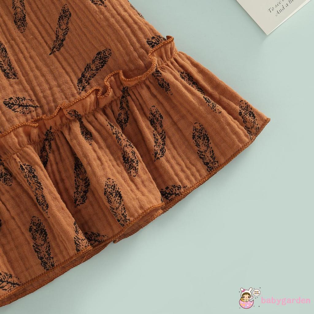 Đầm Công Chúa Chữ A Không Tay Cổ Vuông In Hình Lông Vũ Thời Trang Thường Ngày Dành Cho Bé Gái 6 Tháng - 3 Tuổi