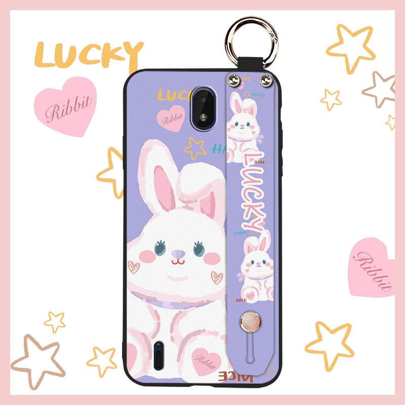 Lanyard Wristband Phone Case For Nokia C01 Plus Wrist Strap Soft Case Anti-knock painting flowers For Woman