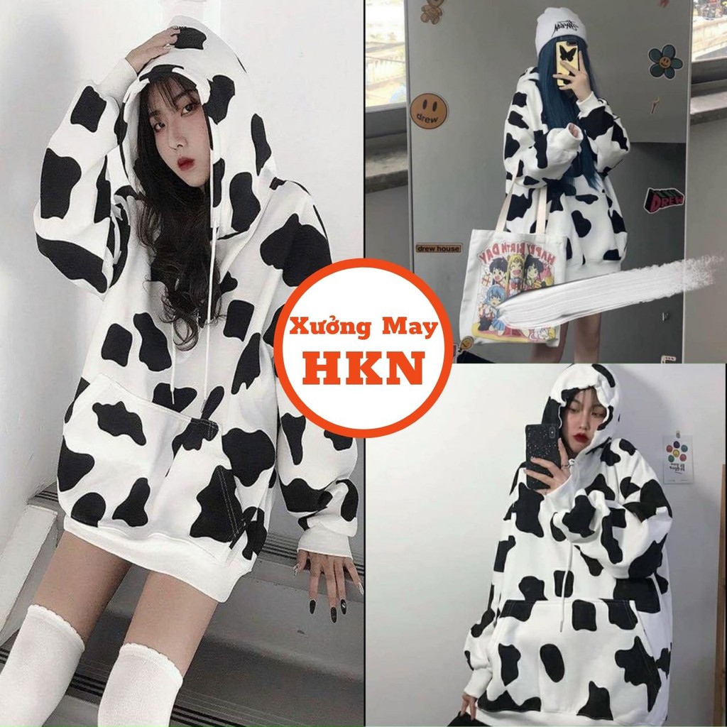 Áo Hoodie Nữ Có Mũ Họa Tiết Bò Sữa Chất Nỉ Mã 015 Xưởng May HKN