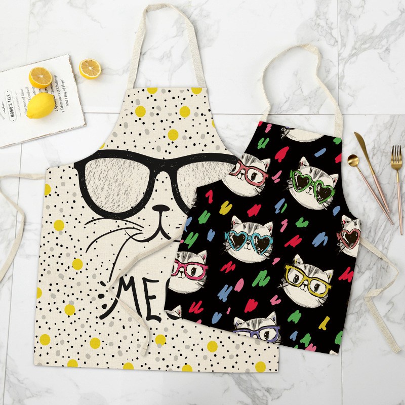 Tạp dề cotton chống nước in hình mèo hoạt hình
