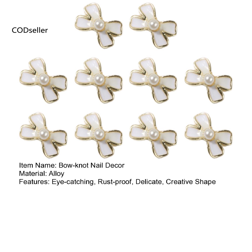 Set 10 Phụ Kiện Trang Trí Móng Tay Đính Nơ Màu Trắng Đen Xinh Xắn