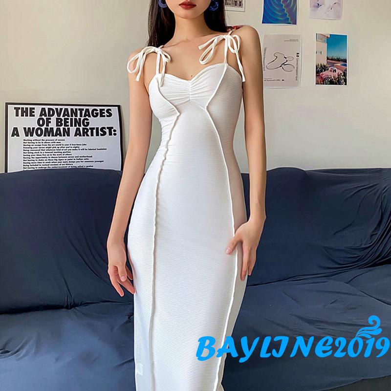 Đầm Hai Dây Ôm Dáng Màu Sắc Trơn Thanh Lịch Cho Nữ