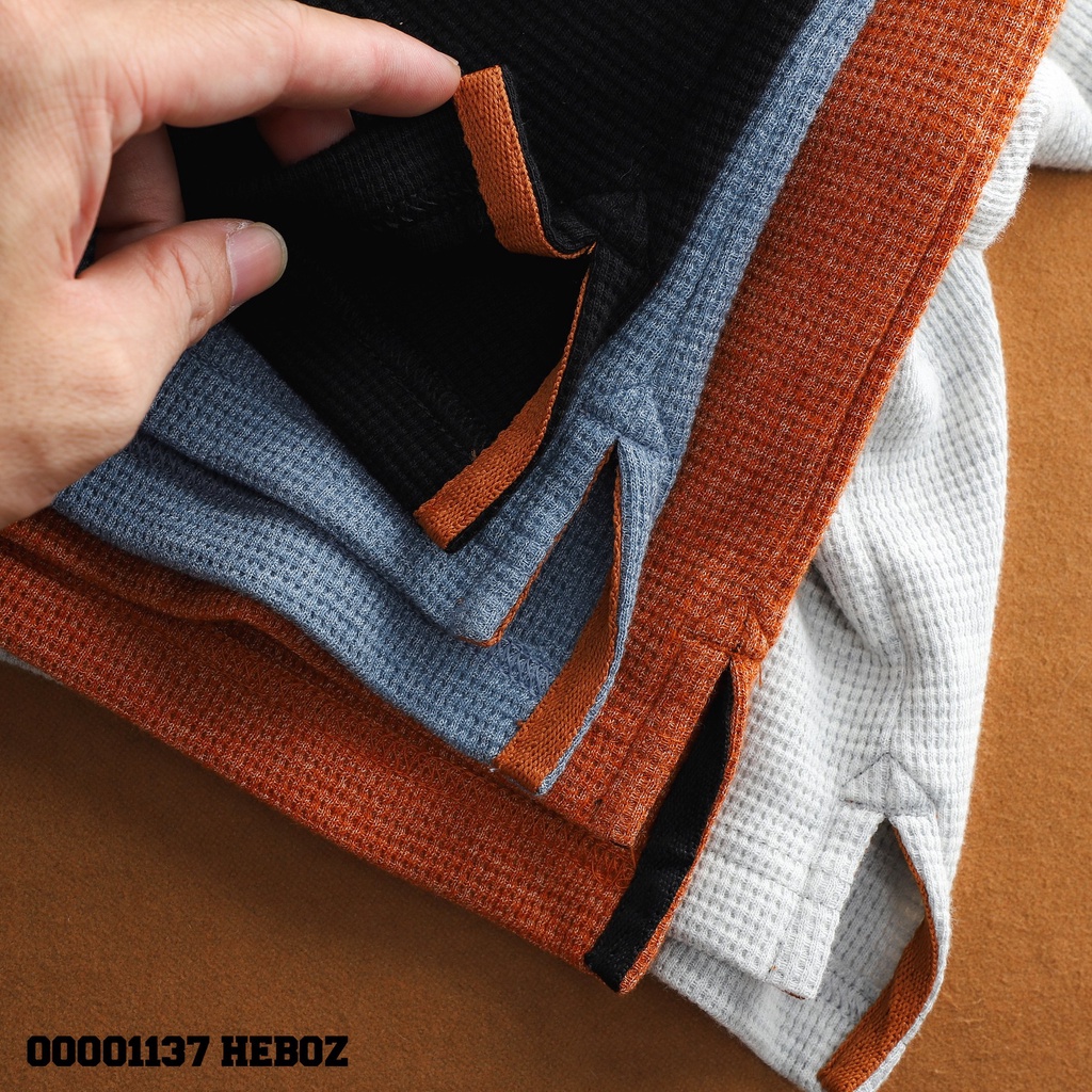 Áo henley dài tay waffle Heboz 4M, chất vải waffle co dãn thoáng mát - 00001137