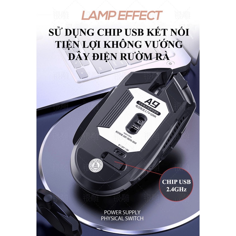 Chuột không dây YINDIAO A9 sử dụng pin sạc có đèn led 7 màu với 4 mức độ DPI lên đến 3200 - NK