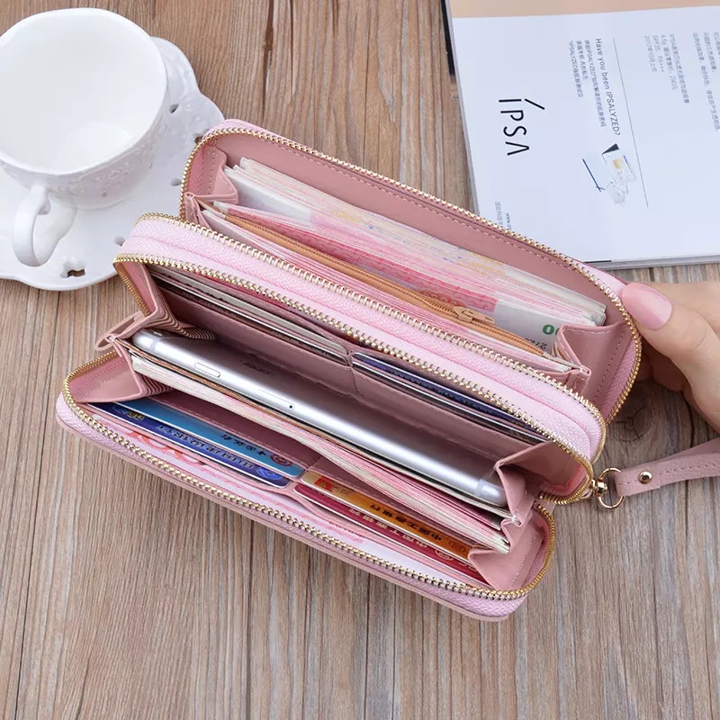 Ví nữ dài cầm tay, thiết kế 2 khoá kéo và kẻ sọc sang trọng G0047 nhiều ngăn tiện dụng, chất liệu da cao cấp, bền đẹp