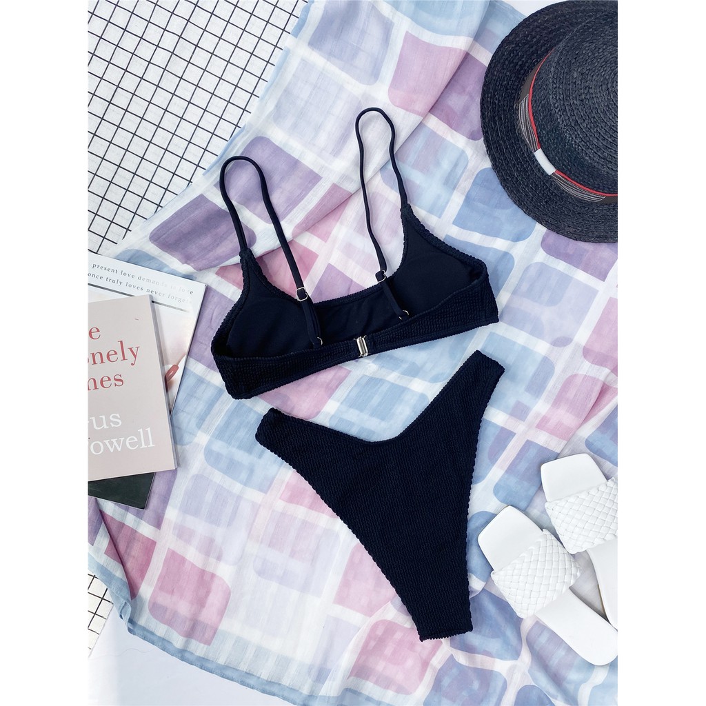 Bộ Bikini Lưng Thấp Màu Trơn Đơn Giản Cho Nữ YX31