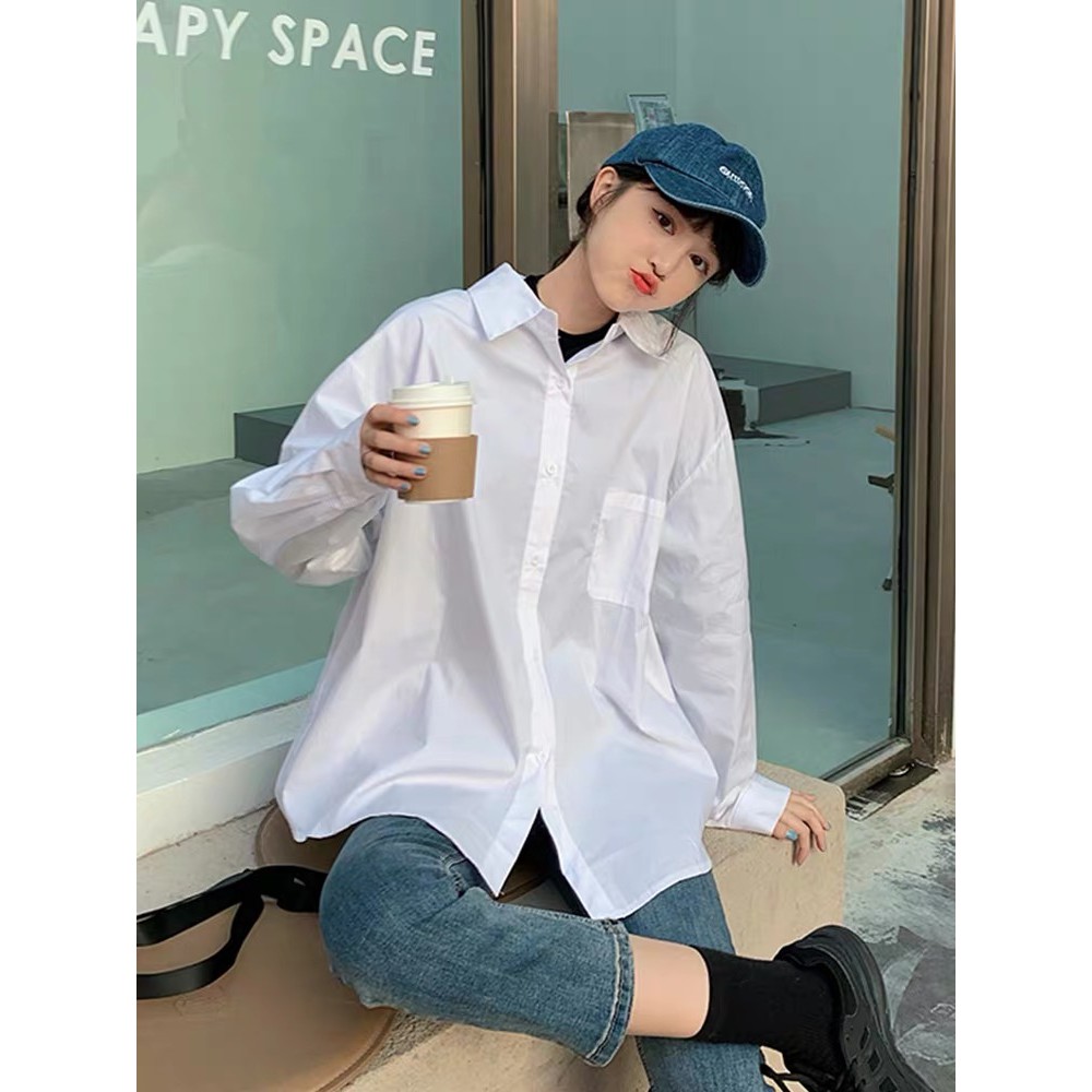 Áo sơ mi trắng nữ có túi trước chất dày dặn