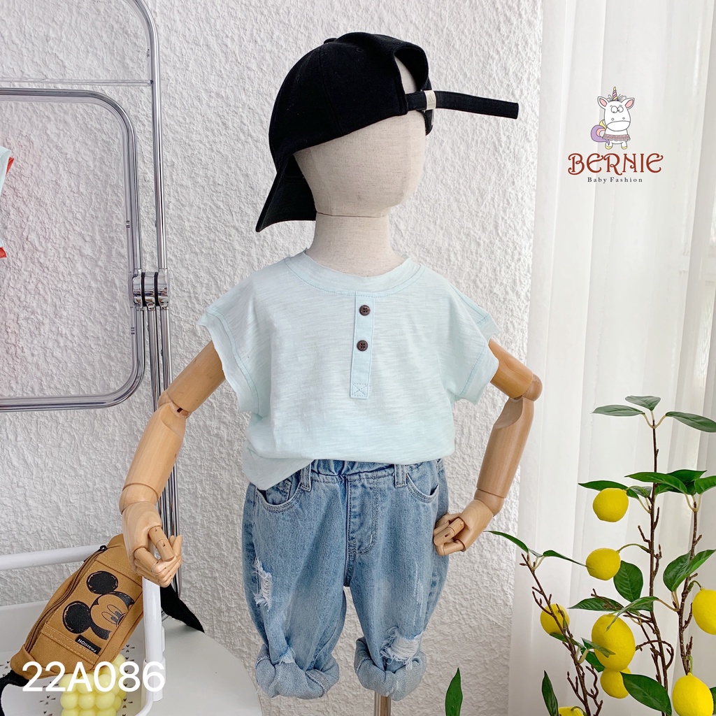 ÁO THUN TRƠN CỔ TRỤ VẢI XƯỚC CHO BÉ TRAI 9-21KG - Bigbay shop