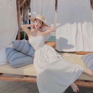 Đầm váy freesize trắng cúp ngực