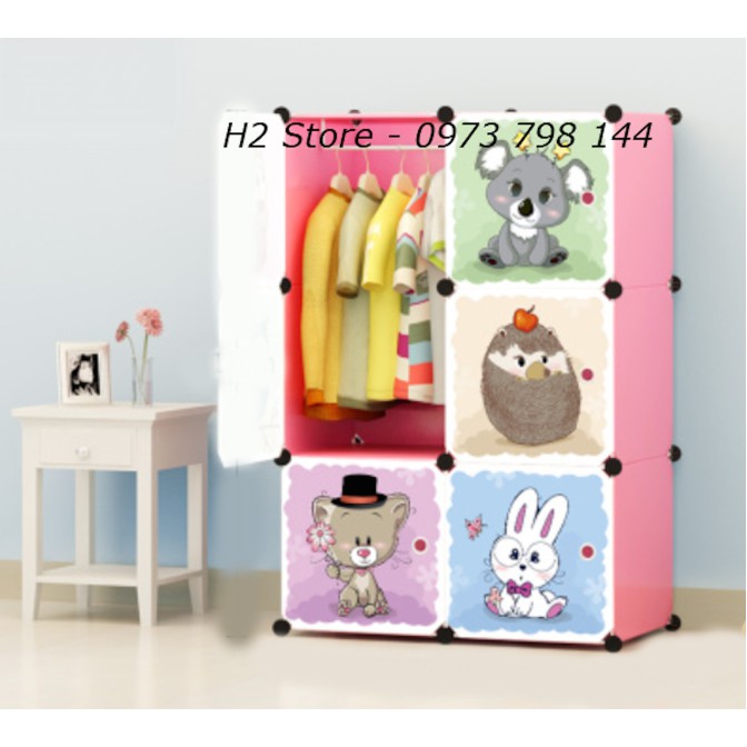 TỦ NHỰA THÔNG MINH ĐỂ QUẦN ÁO 6 Ô CỬA CÚ DỄ THƯƠNG LẮP GHÉP ĐA NĂNG CHO TRẺ sâu 47cm