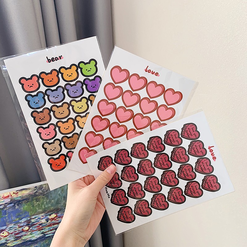 Vỉ 5 Tờ Sticker Dễ Thương Thỏ/Gấu/Paws/Trái Tim Loại Mới