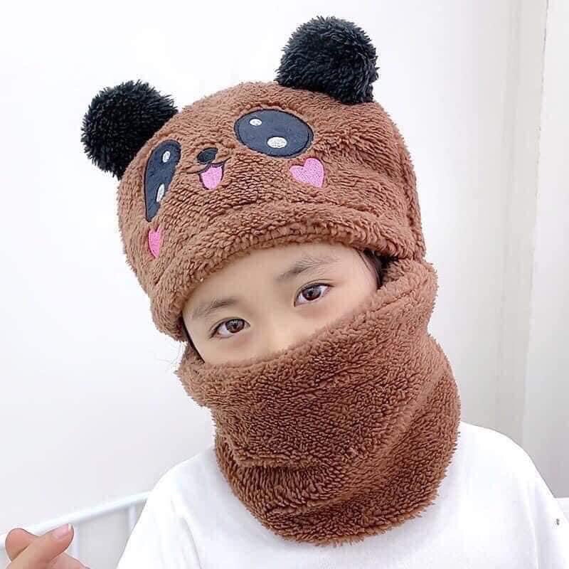 Set mũ gấu liền khăn cho bé ấm áp dễ thương