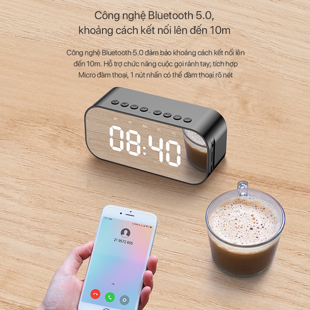 Loa Bluetooth 5.0 ROBOT RB550 Âm Thanh Tuyệt Vời Kiêm Đồng Hồ Báo Thức Màn Hình Hiển Thị LED - BẢO HÀNH 1 ĐỔI 1 12 THÁNG