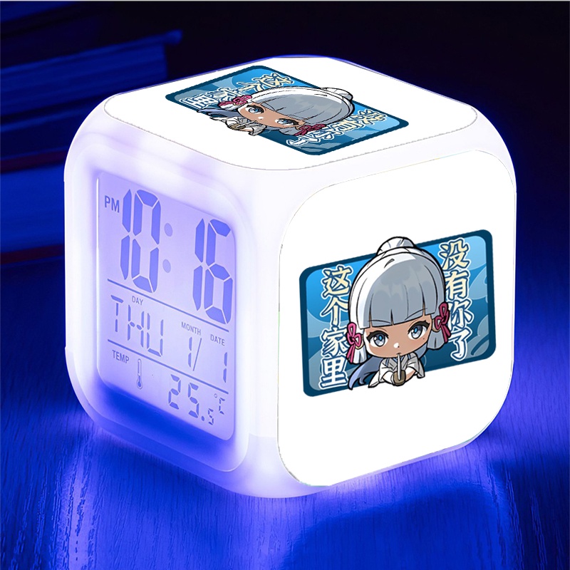 Đồng hồ báo thức để bàn in hình GENSHIN IMPACT ver CHỮ NHẬT game chibi anime đèn LED đổi màu