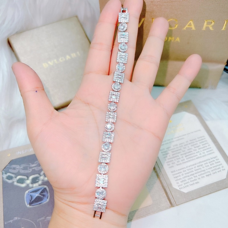 Lắc tay xoàn bagguet mạ bạch kim mới