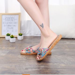 Dép cói nơ hoa cực xinh