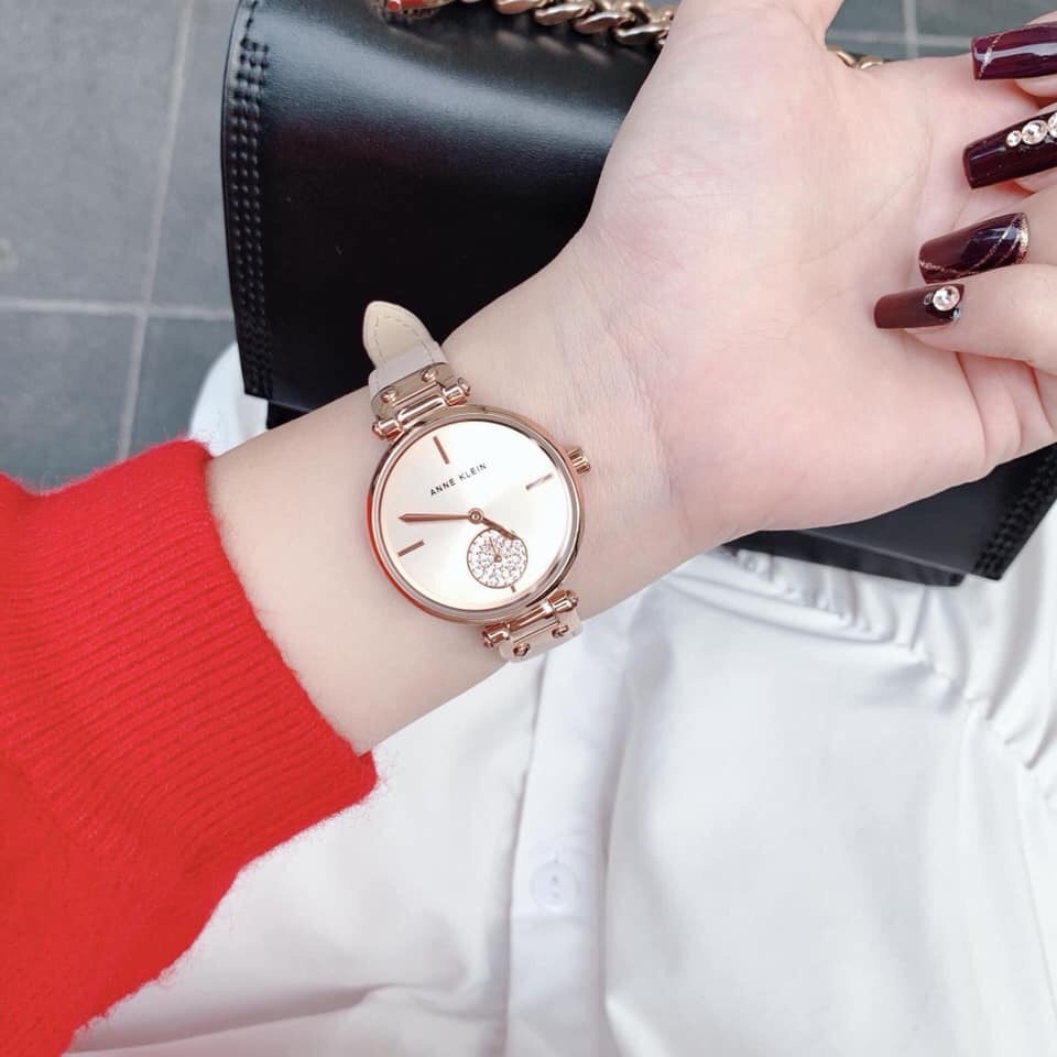 Đồng Hồ Nữ ANNE KLEIN AK/3380RGLP - 34mm - Dây Da - Authentic