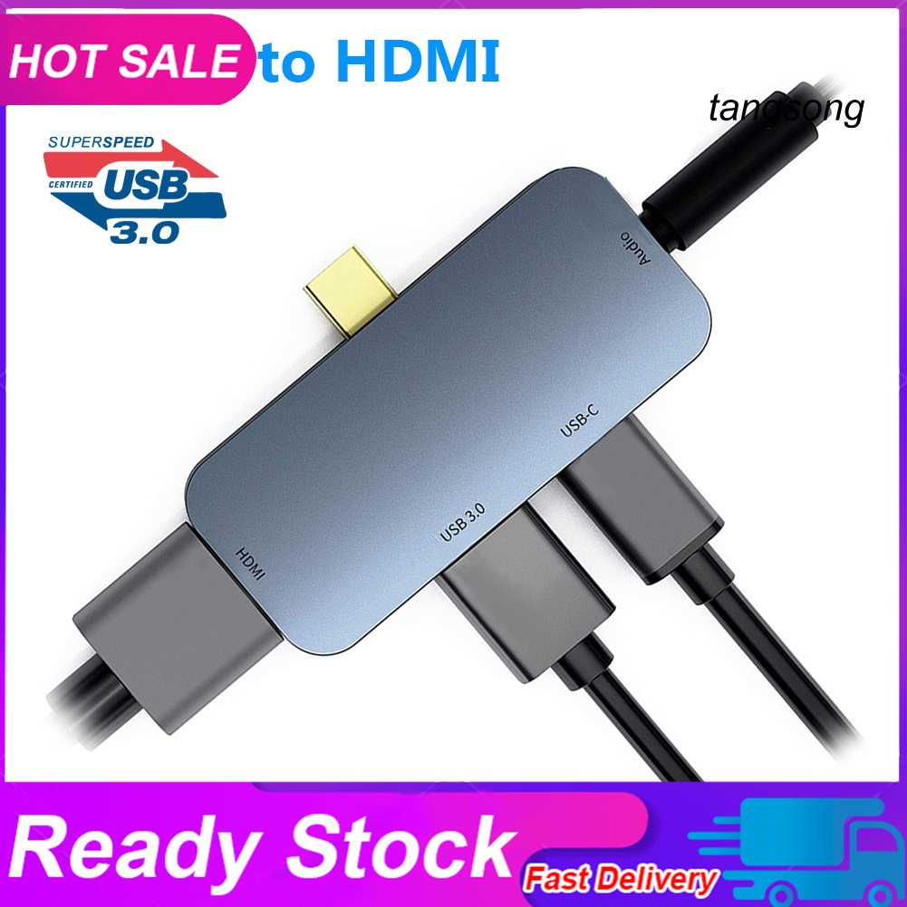 Bộ Chuyển Đổi Ts-4 Trong 1 Type-C Usb-C Sang 4k Hdmi-Compatible 60w Pd Usb 3.0 3.5mm