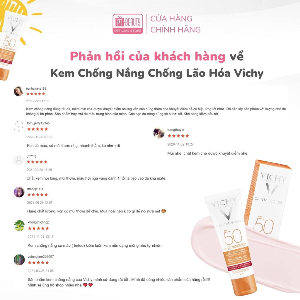 Kem chống nắng VICHY CAPITAL SOLEIL ANTI-AGEING 3-in-1 SPF50 UVB + UVA 50ml