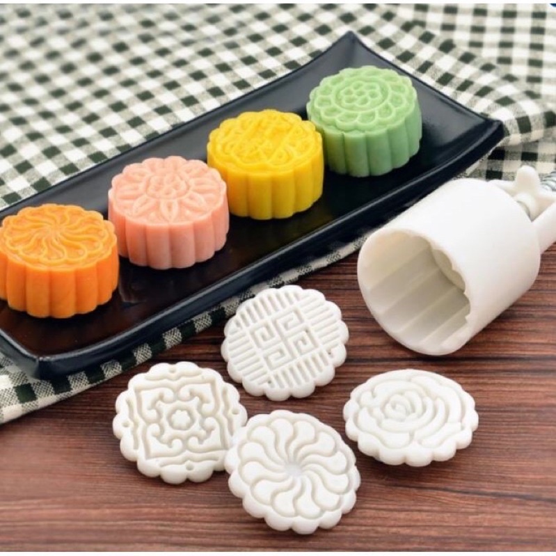 Khuôn làm bánh trung thu nhấn lò xo hình tròn 6 mặt